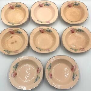 Vintage Quadro Crooksville Pink Floral 8 Dessert Small Berry Bowls